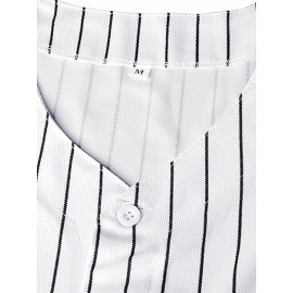 Men's Classic #16 White Striped Baseball Jersey with Embroidered Letters - Breathable, Button-Up Short Sleeve Shirt for Training & Competition