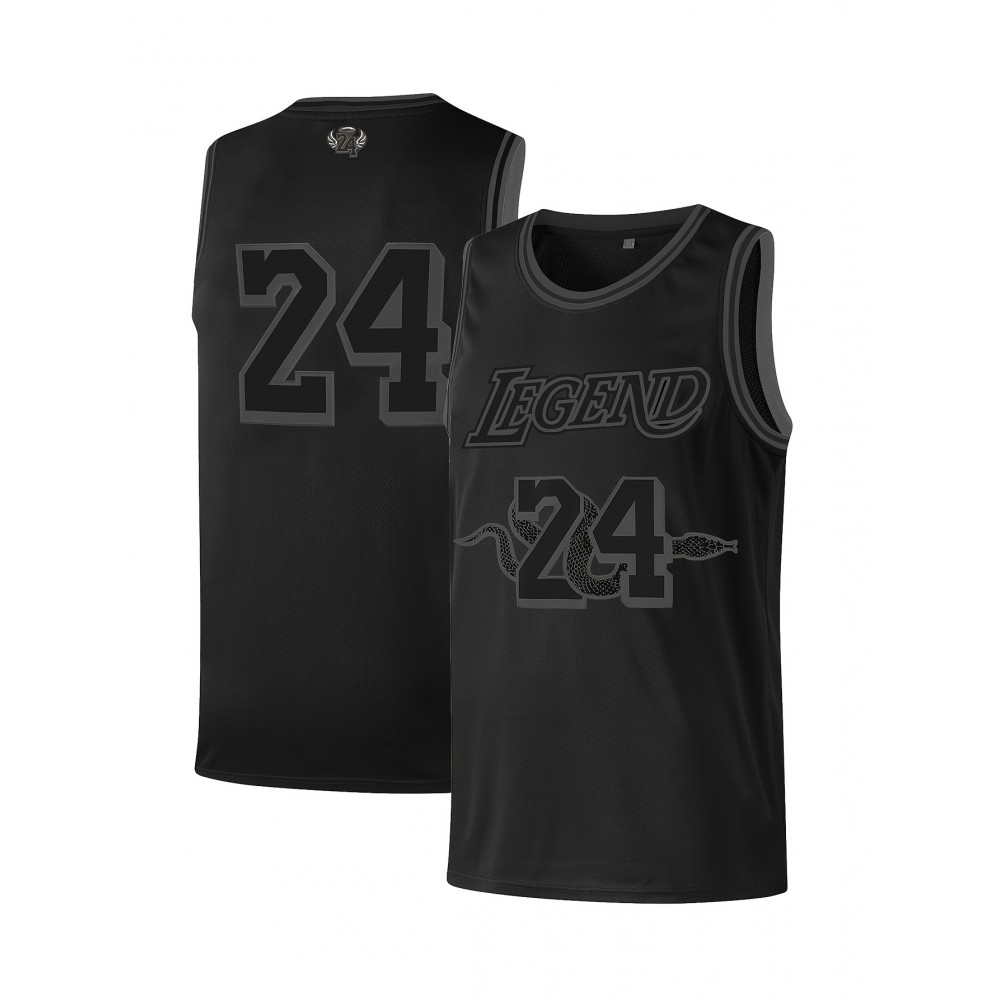 Men's All Black Basketball Suit # 24 Classic Retro Embroidered Sleeveless Sweatwicking And Breathable Tank Top Basketball Suit