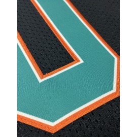 Men's Black #10 Embroidered Rugby Shirt - Breathable Loose Fit V-Neck Jersey Top with Teal & Orange Accents for Casual, Sports & Outdoor Activities - All-Season Machine Washable, Casual Streetwear, Sporty Aesthetic, Comfortable Fit