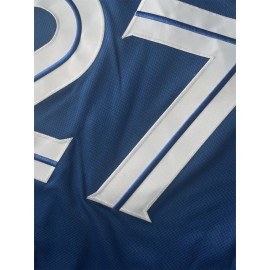 Men's Royal Blue Toronto #27 Baseball Shirt - Breathable Loose Fit V-Neck Embroidered Jersey, Button-Up Casual Sportswear for Outdoor Activities, Running & Daily Wear, All-Season Comfort, Sports Apparel, Sporty Design, Embroidered Detailing