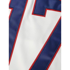 [White #17 Ice Hockey Sweatshirt] Men's White # 17 Ice Hockey Sweatshirt, Loose Embroidered Long Sleeves, Sporty, Fashionable And Casual, Street Breathable