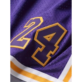 Men's Purple # 8-24 Basketball Shorts, Classic Letter Embroidery Design, Breathable Button Short Sleeve Shirt, Suitable for Training and Competition