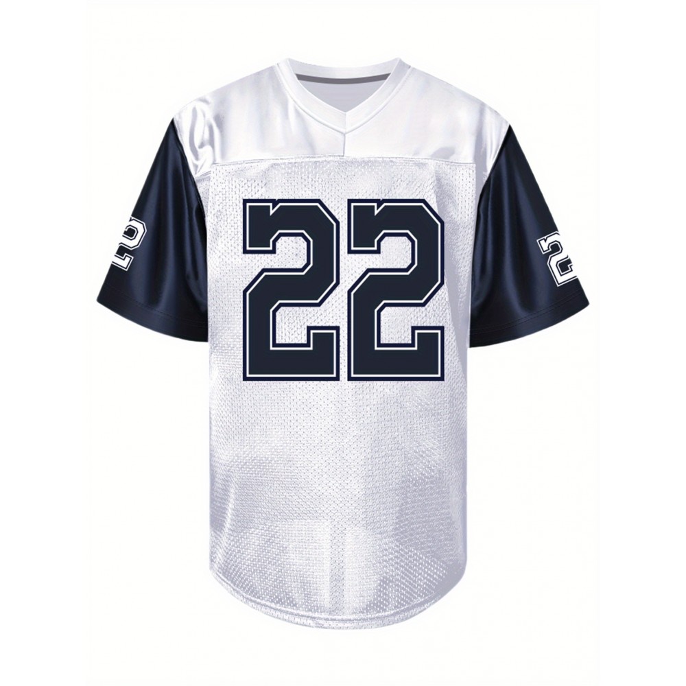 Men's White #22 American Football Jersey - Breathable Loose Fit V-Neck with Embroidered Lettering, All-Season Casual & Sports Wear, Machine Washable, Game Day Outfit, Sporty Style, Comfortable Material, Team Apparel, Team Players