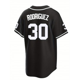 Men'S Black # 30 Baseball Shirt, Loose Embroidered Sports, Fashionable And Casual, Street Breathable