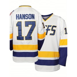 Men'S White #17 Ice Hockey Jersey With Loose Embroidery And Long Sleeves, Sporty, Fashionable, Casual, Breathable On The Street