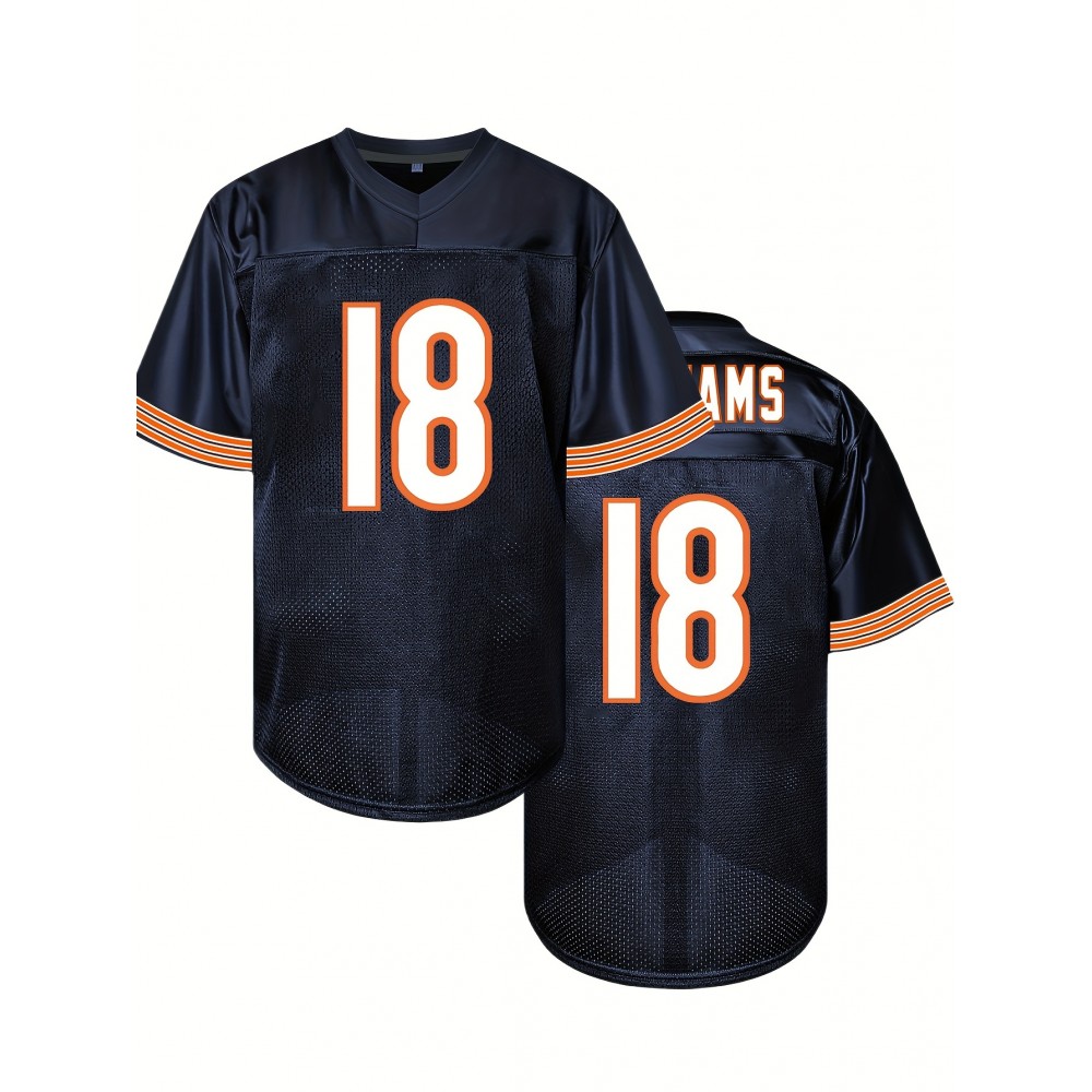 Men's #18 Embroidered Black American Football Jersey - Breathable, Casual Streetwear Rugby Top for All Seasons