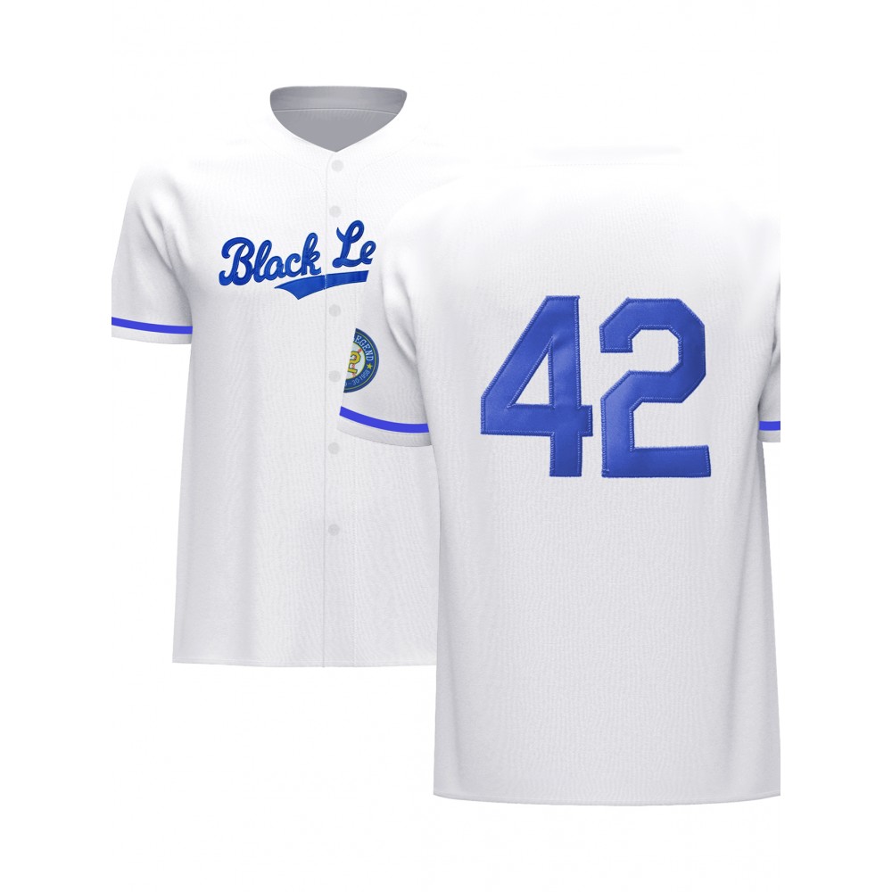 Men'S White # 42 Baseball Shirt, Loose Embroidered Sports, Fashionable And Casual, Street Breathable