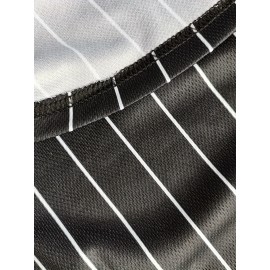 Men'S Black Striped Size 16 # Baseball Shirt, Classic Letter Embroidery Design, Button Style Short Sleeved Breathable Shirt, For Training And Competition Use