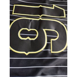 Men'S Black Striped Size 16 # Baseball Shirt, Classic Letter Embroidery Design, Button Style Short Sleeved Breathable Shirt, For Training And Competition Use