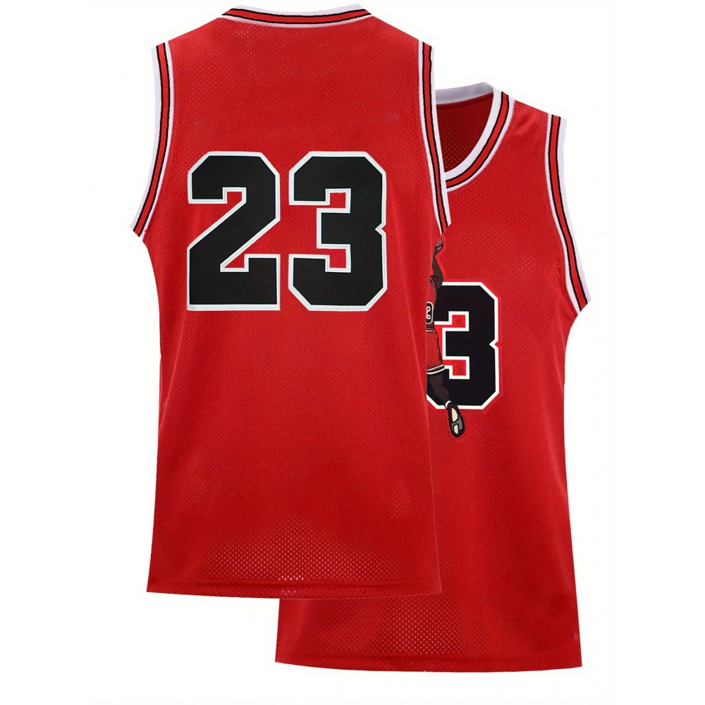 Men'S Red Basketball Suit # 23 Classic Retro Embroidered Sleeveless Sweat wicking Breathable Tank Top Basketball Suit