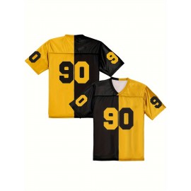 Women's Pittsburgh #90 Polyester Football Jersey T Shirts, Women Yellow And Black Stitching V-Neck Sports Shirt With Slight Stretch, Breathable Casual Knit Fabric For All Seasons, Loose Fit Adult & Teen, Fans Gift Women Youth