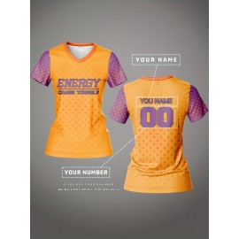 Customizable Women's V-Neck Football Jersey Top - Personalized Name & Number, Breathable, Quick-Drying, Polyester, Sporty Fitness & Casual Wear, Team Sports Jersey | Sporty Vneck Jersey | Knit Construction, Customized Jersey