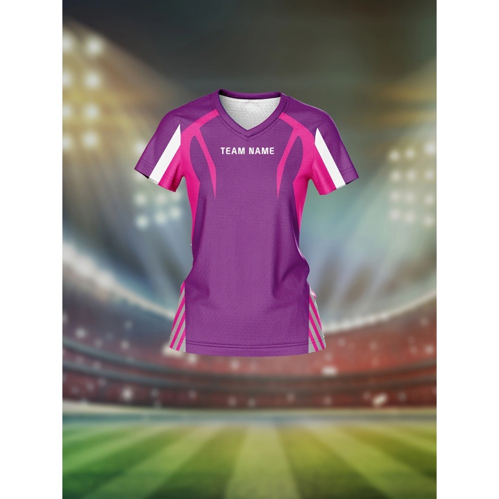 Customizable Women'S V-Neck Soccer Jersey - Pink with White & Purple Accents, Breathable & Quick-Dry, Perfect for Team Training & Fitness, Team Branding Apparel | Customizable Jersey | Comfortable Fit, Soccer Gear