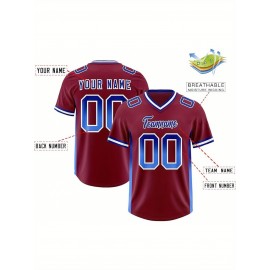 Customizable Plus Size Football Jersey - Personalized Name & Number, Vibrant Orange & Blue Gradient Design, V-Neck Short Sleeve, Breathable Summer Sports Shirt for Women, Football Jersey, Athletic Wear, Sporty Look, Comfortable Fit