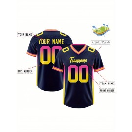 Customizable Plus Size Football Jersey - Personalized Name & Number, Vibrant Orange & Blue Gradient Design, V-Neck Short Sleeve, Breathable Summer Sports Shirt for Women, Football Jersey, Athletic Wear, Sporty Look, Comfortable Fit