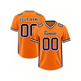 Customizable Plus Size Football Jersey - Personalized Name & Number, Vibrant Orange & Blue Gradient Design, V-Neck Short Sleeve, Breathable Summer Sports Shirt for Women, Football Jersey, Athletic Wear, Sporty Look, Comfortable Fit