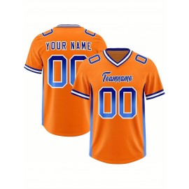 Customizable Plus Size Football Jersey - Personalized Name & Number, Vibrant Orange & Blue Gradient Design, V-Neck Short Sleeve, Breathable Summer Sports Shirt for Women, Football Jersey, Athletic Wear, Sporty Look, Comfortable Fit