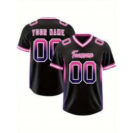 Customizable Plus Size Football Jersey - Personalized Name & Number, Vibrant Orange & Blue Gradient Design, V-Neck Short Sleeve, Breathable Summer Sports Shirt for Women, Football Jersey, Athletic Wear, Sporty Look, Comfortable Fit