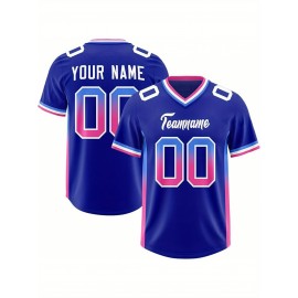 Customizable Plus Size Football Jersey - Personalized Name & Number, Vibrant Orange & Blue Gradient Design, V-Neck Short Sleeve, Breathable Summer Sports Shirt for Women, Football Jersey, Athletic Wear, Sporty Look, Comfortable Fit